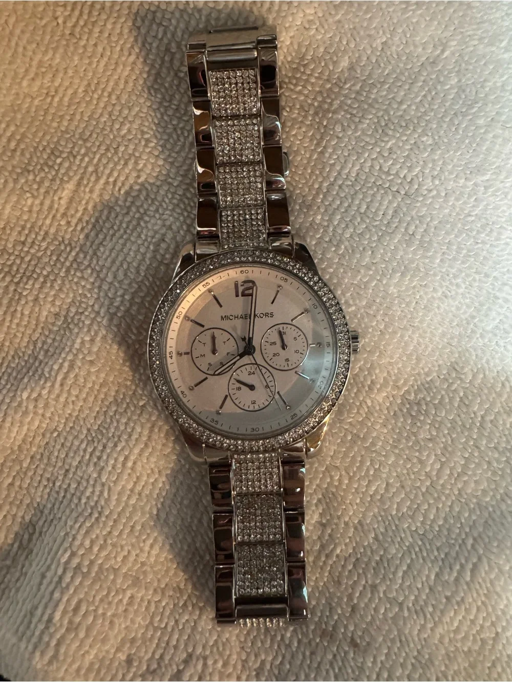 Michael Kors Silver Crystal-Embellished Women's Chronograph Watch